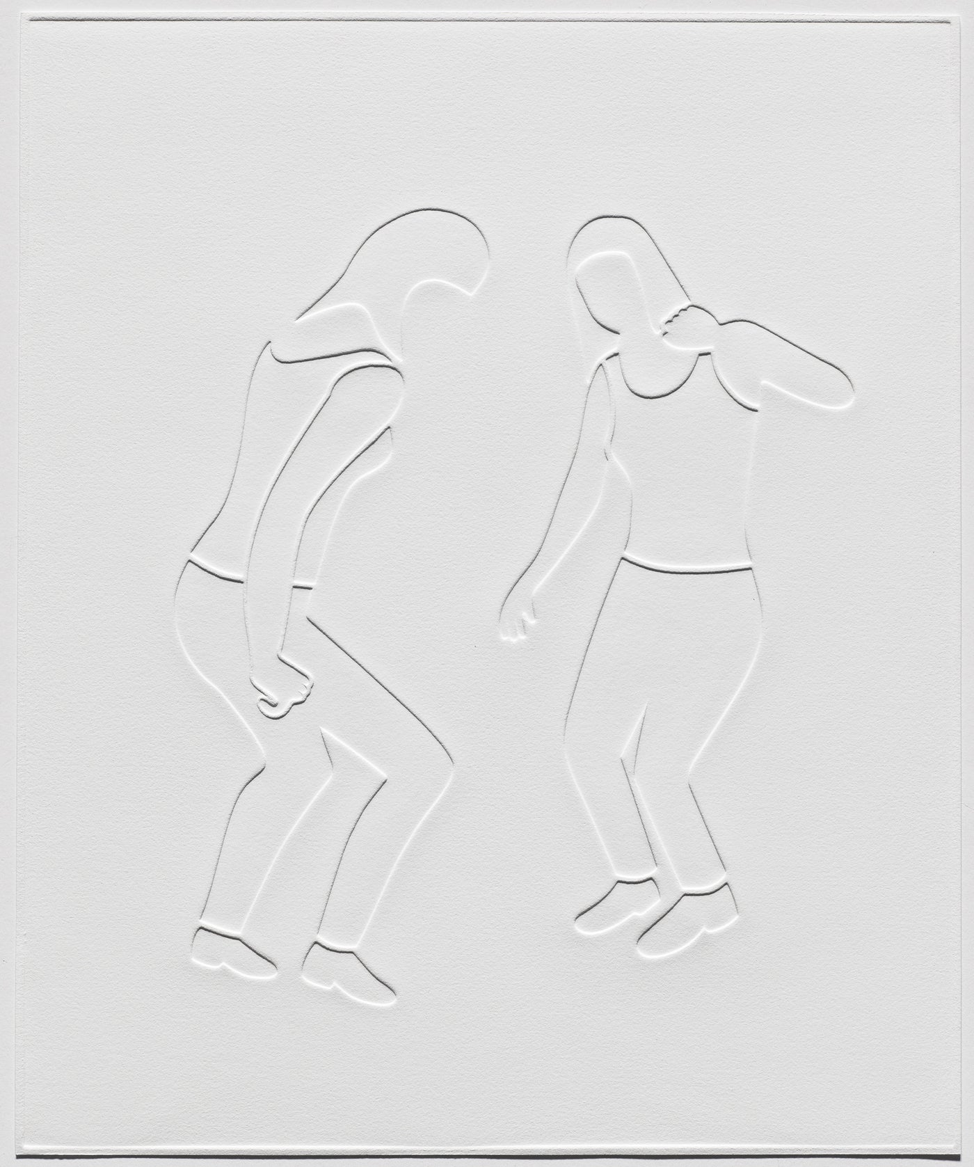 "Two Dance Tank Tops" 16 7/8 x 13 13/16”, debossed relief print on BFK Rives white 280gsm, 2022