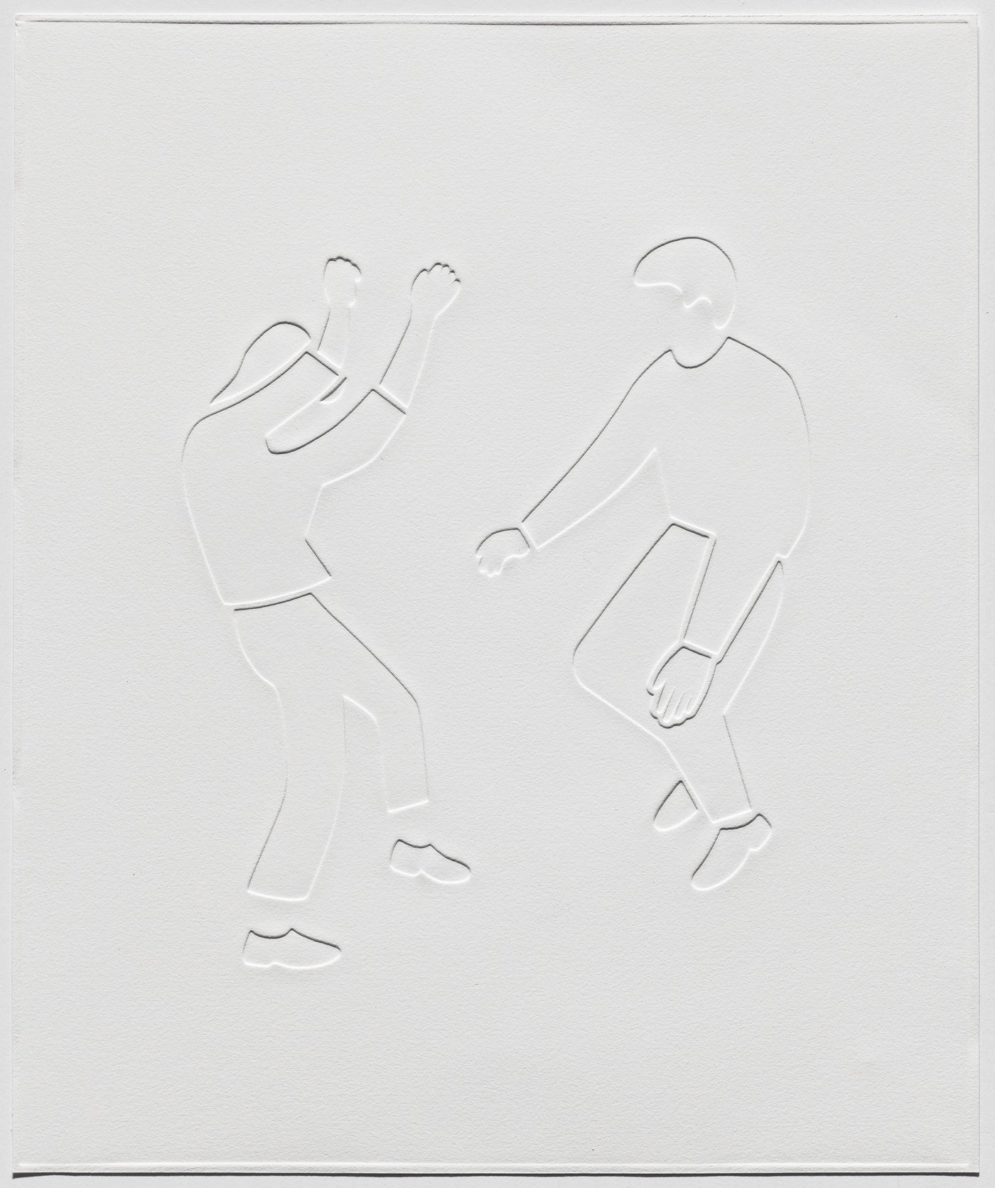 "Dance With Arms Up", 17 1/4 x 14 1/4” debossed relief print on BFK Rives white 280gsm, 2022
