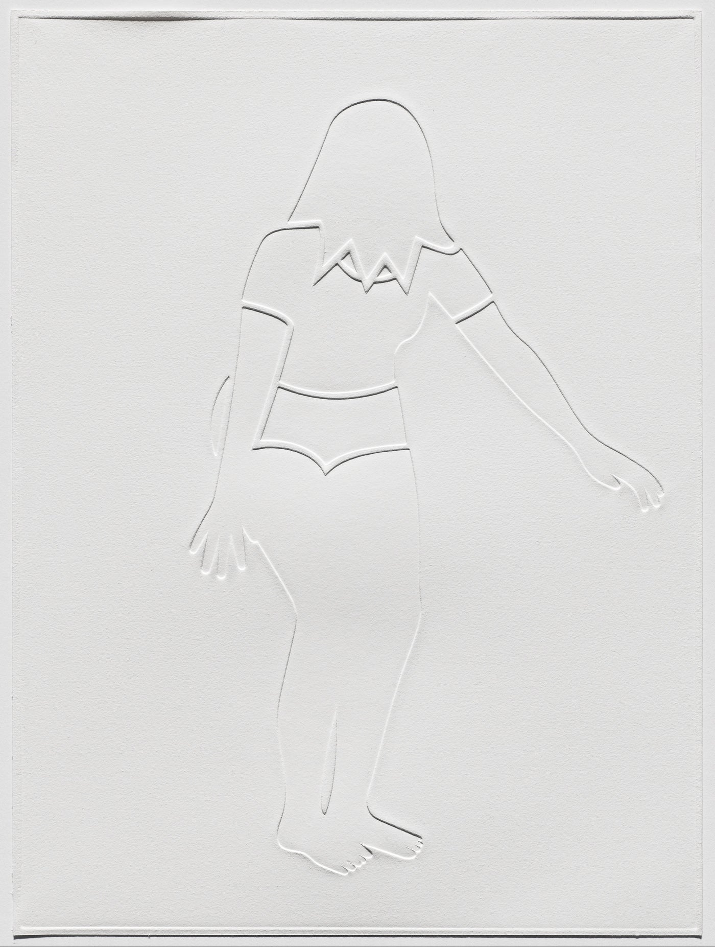 "Standing After Jumping", 19 1/16 x 14 1/8”, debossed relief print on BFK Rives white 280gsm, 2022