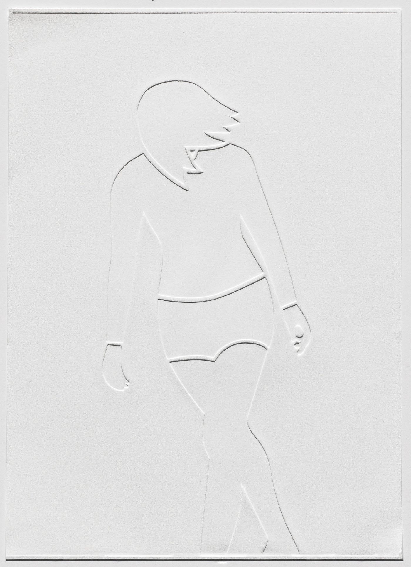 "Walking Into the Wind", 19 3/4 x 15”, debossed relief print on BFK Rives white 280gsm, 2022