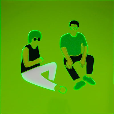 Two Sitting on Ground (White and Green)