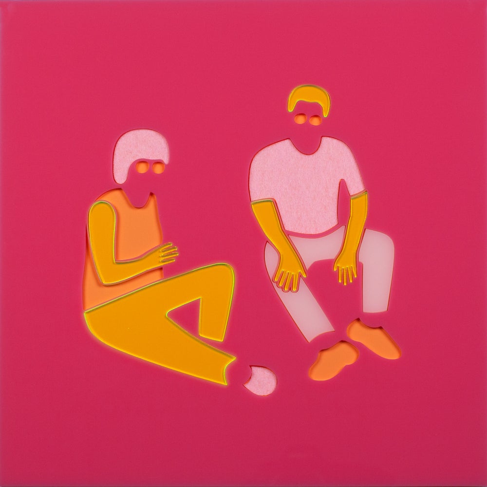 Two Sitting on Ground (Pink and Yellow)