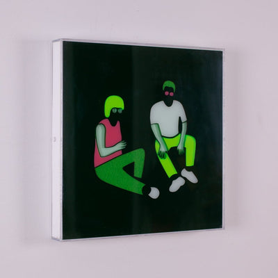 Two Sitting on Ground (Pink and Green)